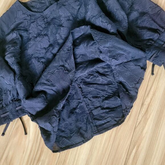 Karl Lagerfeld Floral Lace Burnout Blouse in Navy - Picture 6 of 13